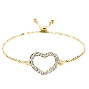 Swarovski Elements Crystal Adjustable Heart Gold Slider Bracelet ~ New!